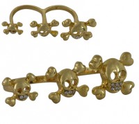 ANEL METAL DOURADO DUPLO COM 3 CAVEIRAS